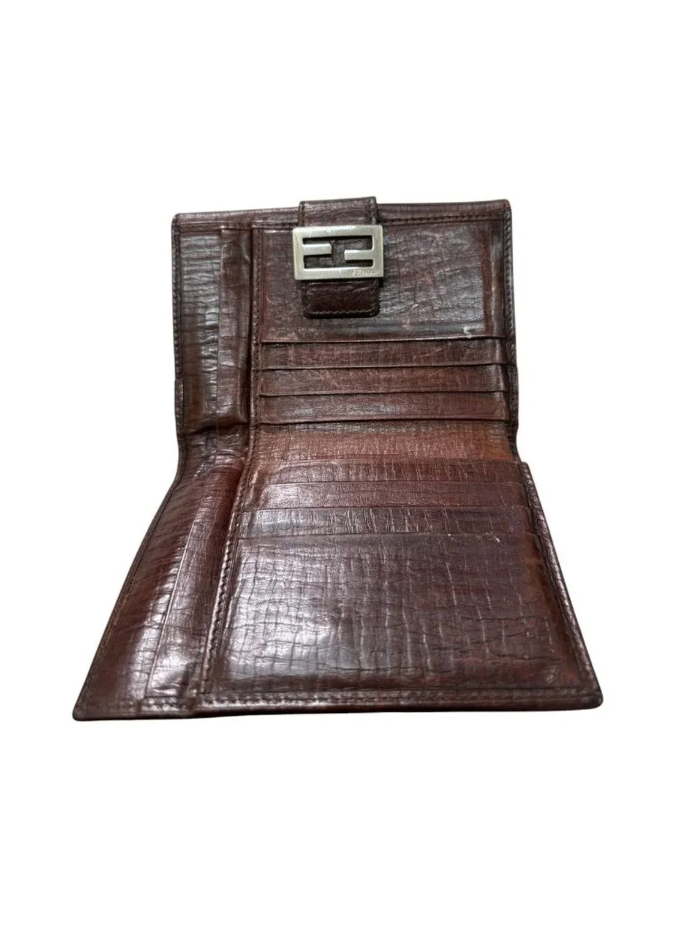 Fendi Zucca Brown Silver Leather Bifold Wallet
